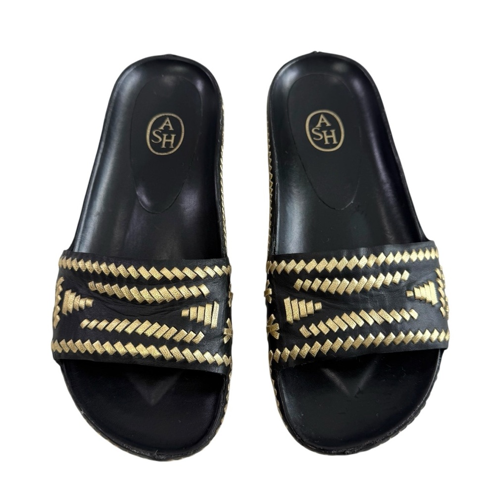 Ash Ulla Black Gold Leather Slide Sandals Size 36/ US 5.5-6 - Picture 5 of 16